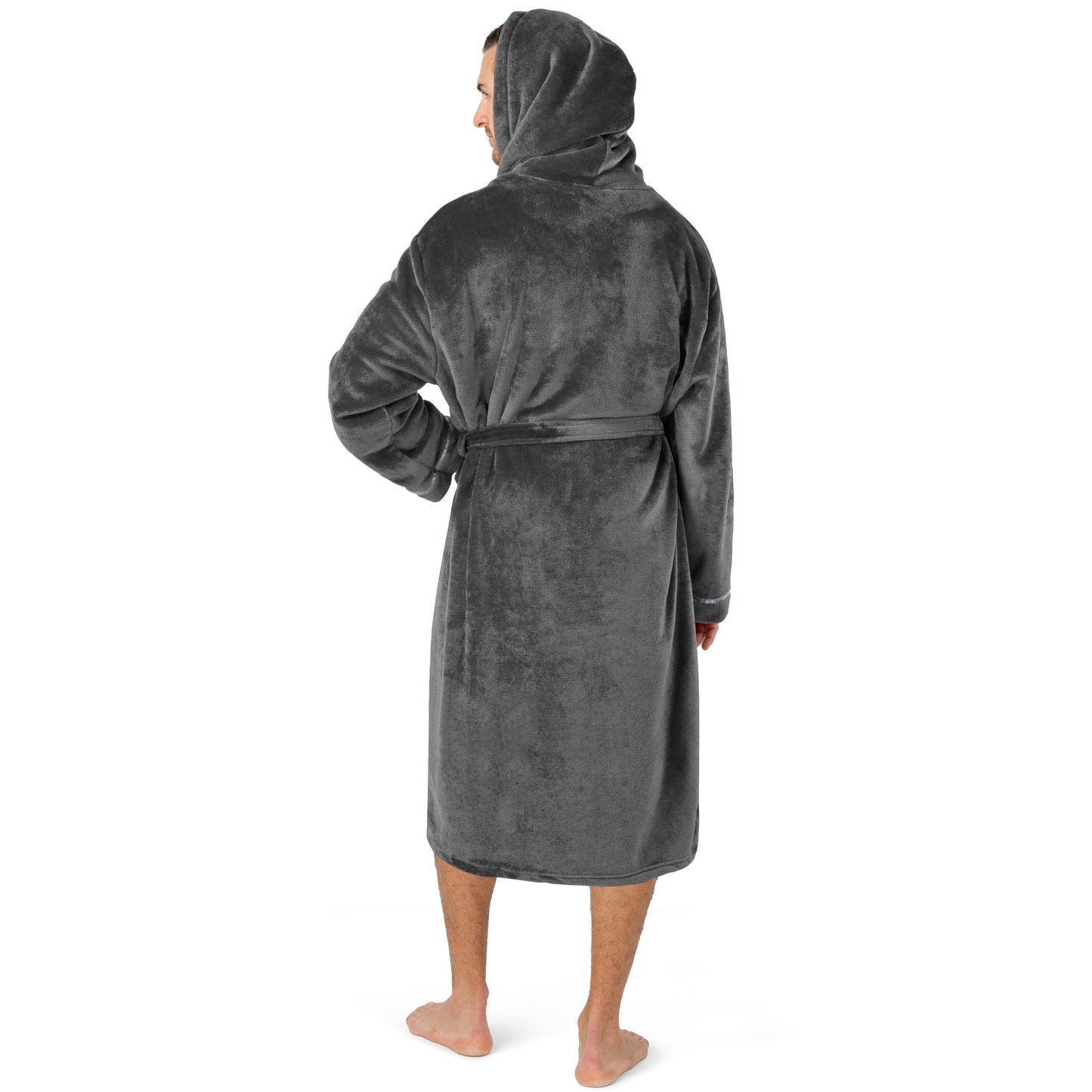 Men's Satin Trim Fleece Robe with Hood