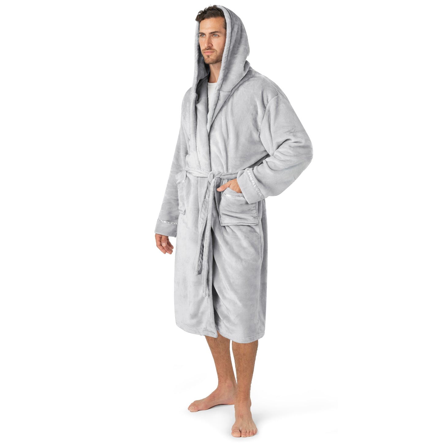 Men's Satin Trim Fleece Robe with Hood