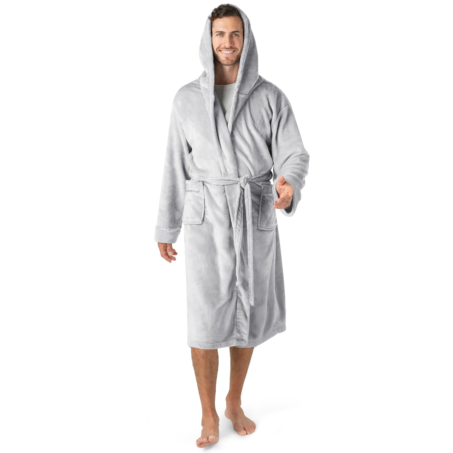 Men's Satin Trim Fleece Robe with Hood