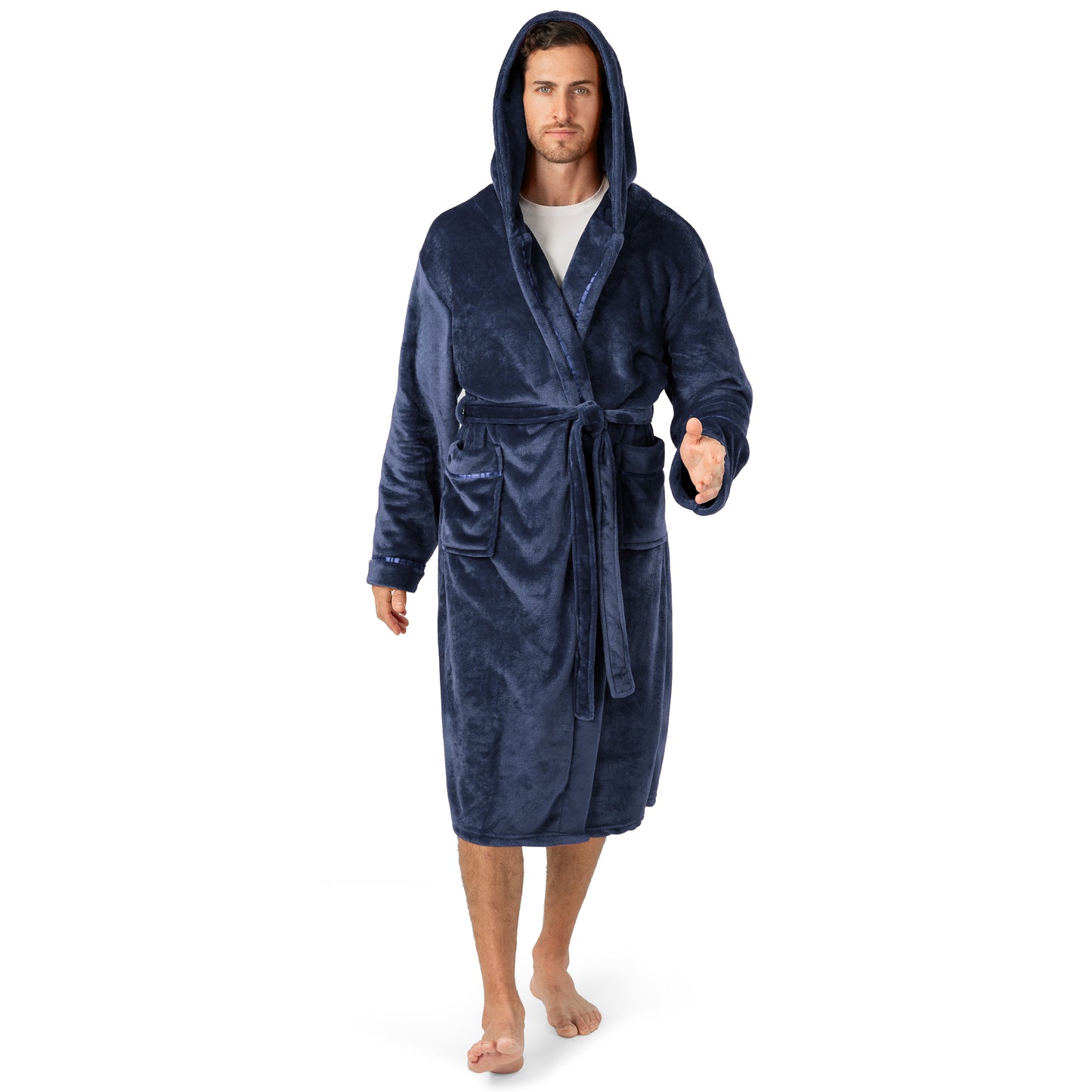 Men's Satin Trim Fleece Robe with Hood
