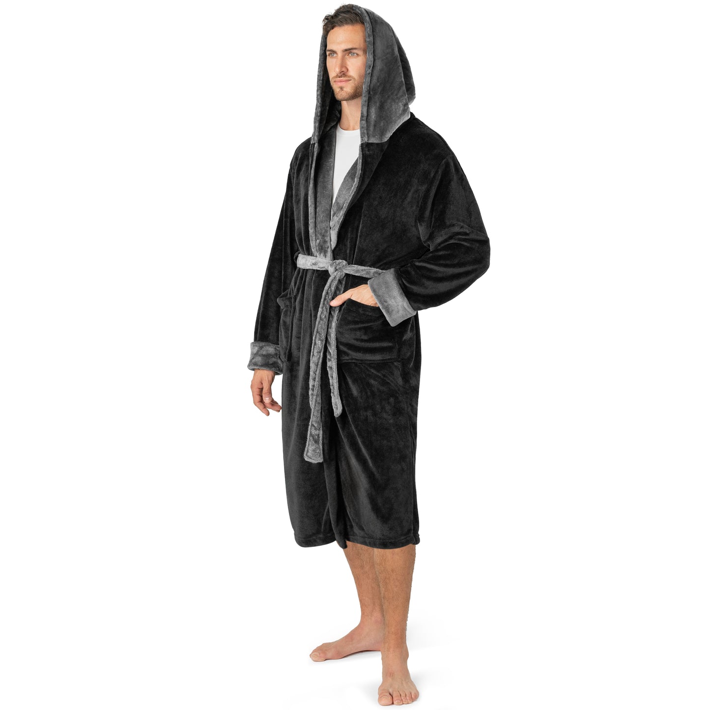 Men's Two-Tone Fleece Robe with Hood