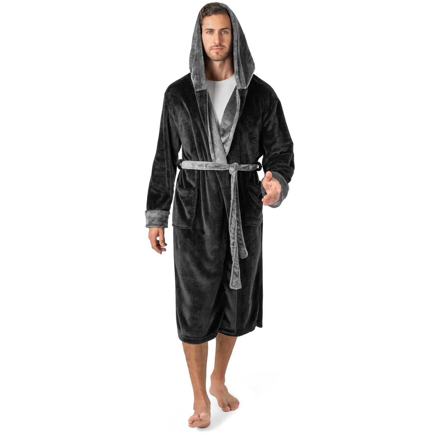 Men's Two-Tone Fleece Robe with Hood