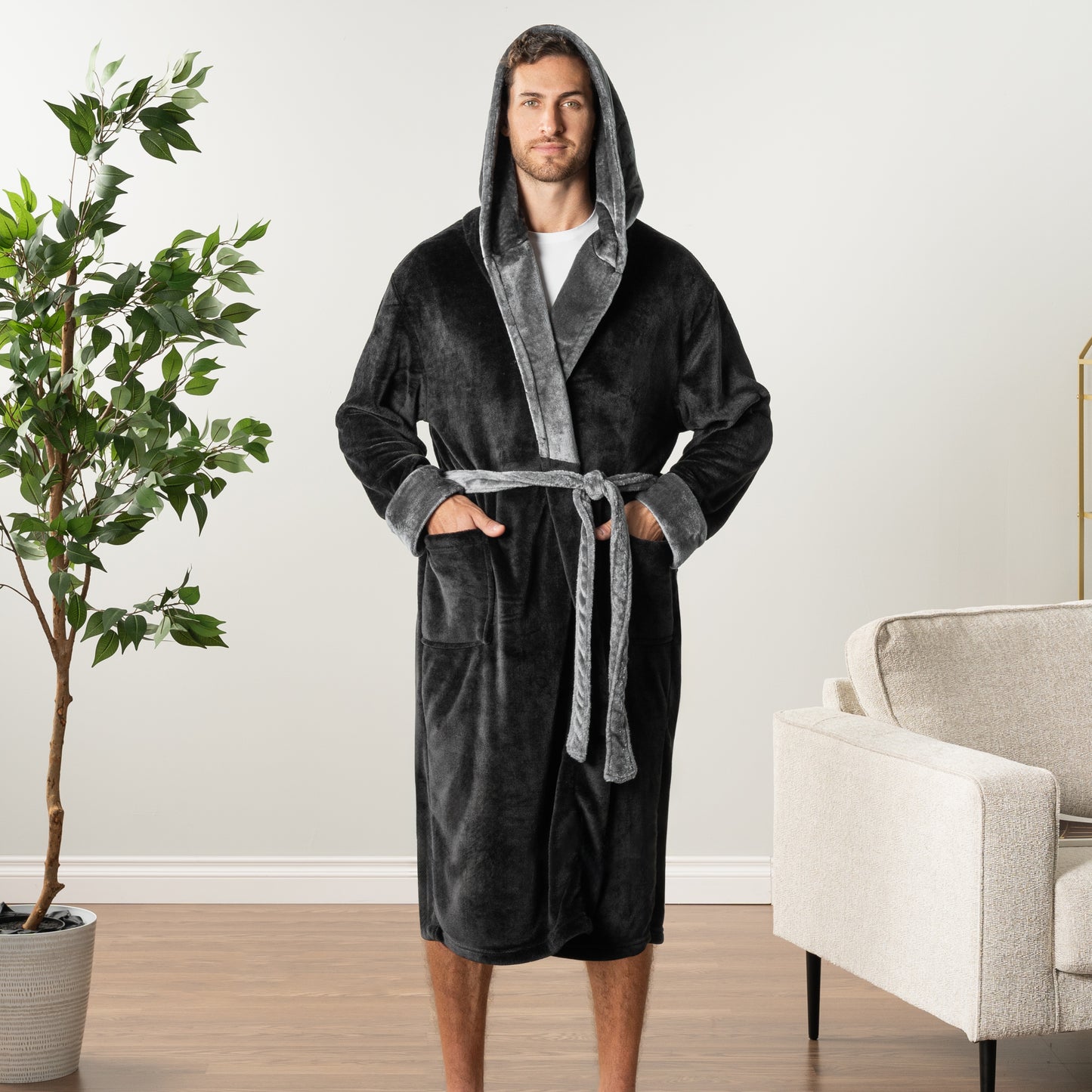 Men's Two-Tone Fleece Robe with Hood