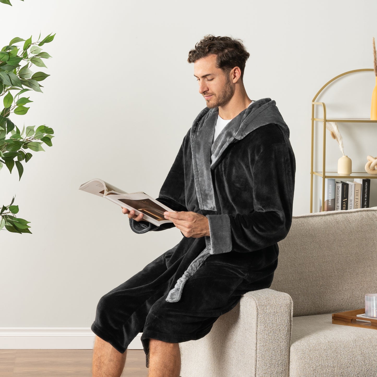 Men's Two-Tone Fleece Robe with Hood