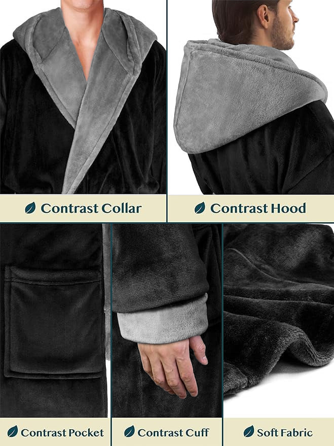 Men's Two-Tone Fleece Robe with Hood