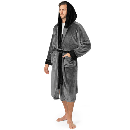 Men's Two-Tone Fleece Robe with Hood