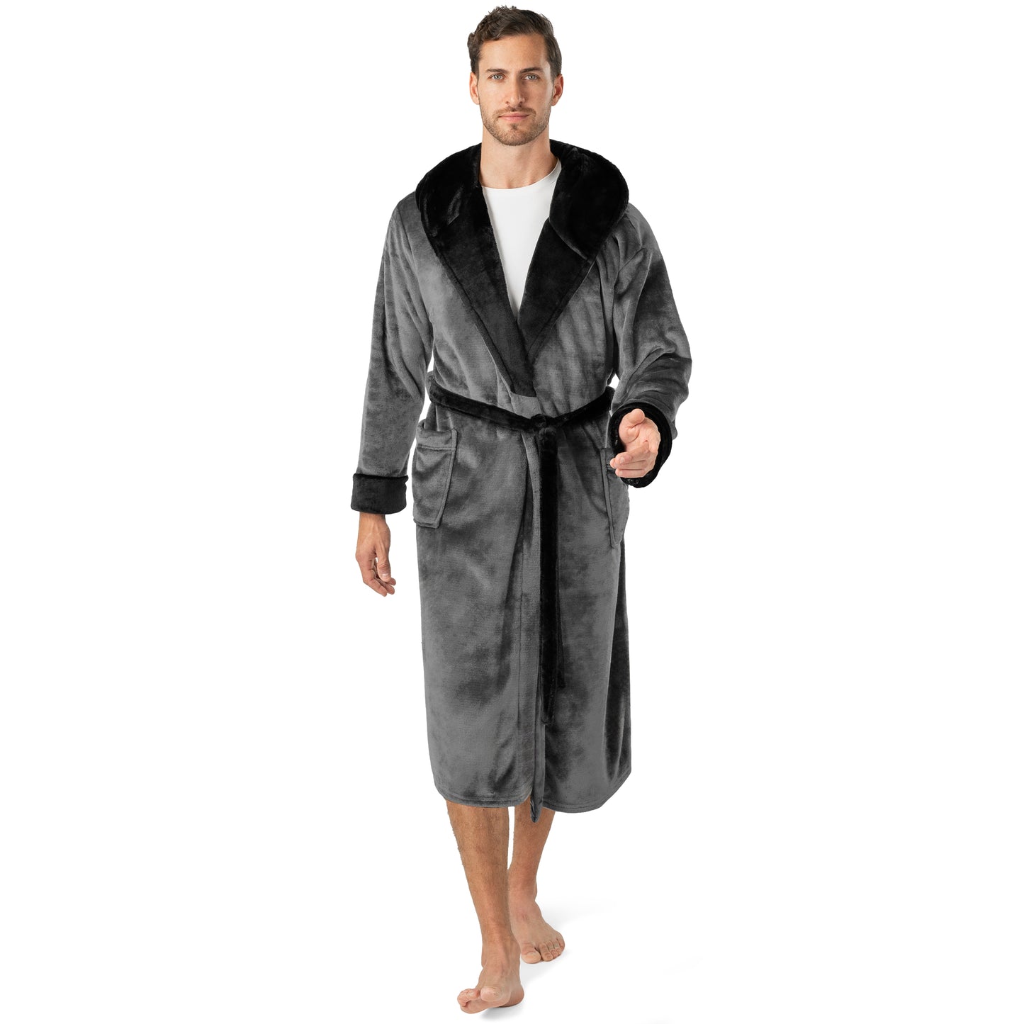 Men's Two-Tone Fleece Robe with Hood