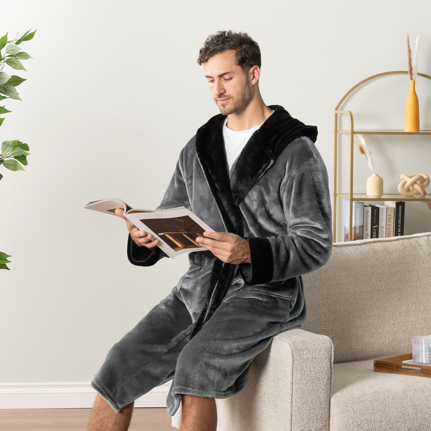 Men's Two-Tone Fleece Robe with Hood