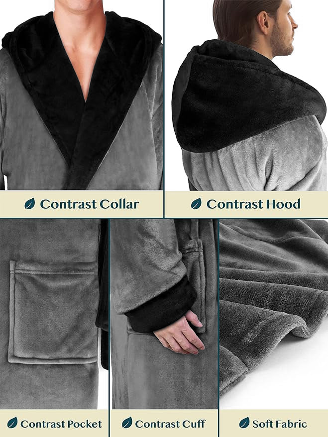 Men's Two-Tone Fleece Robe with Hood