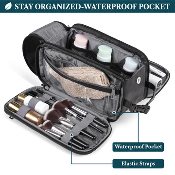 PAVILIA Toiletry Bag for Men Women, Mens Travel Bag Toiletries Organizer Case for Grooming, Travel Essentials Shaving Dopp Kit, PU Leather Water