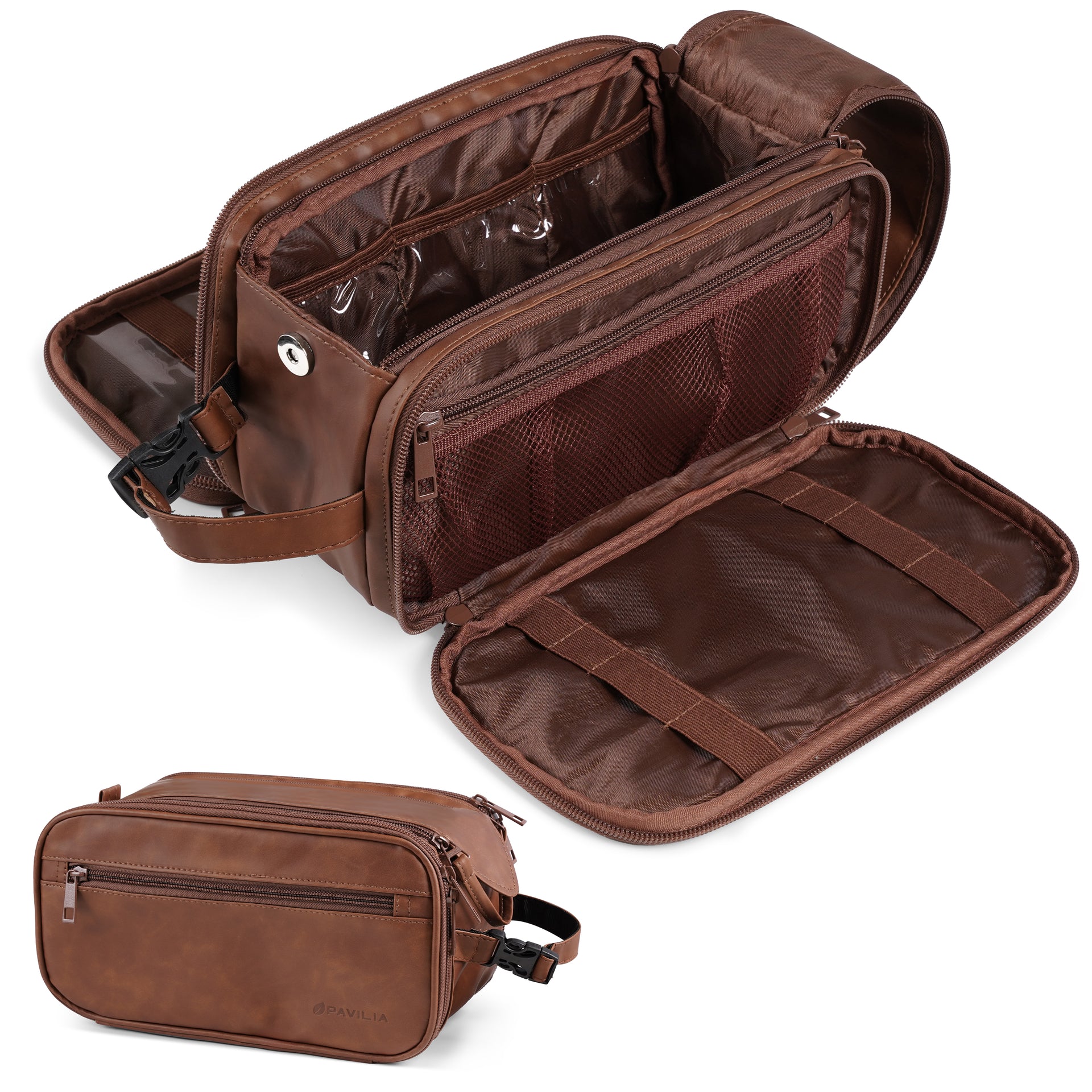 PAVILIA Toiletry Bag for Men Women, Mens Travel Bag Toiletries Organizer Case for Grooming, Travel Essentials Shaving Dopp Kit, PU Leather Water