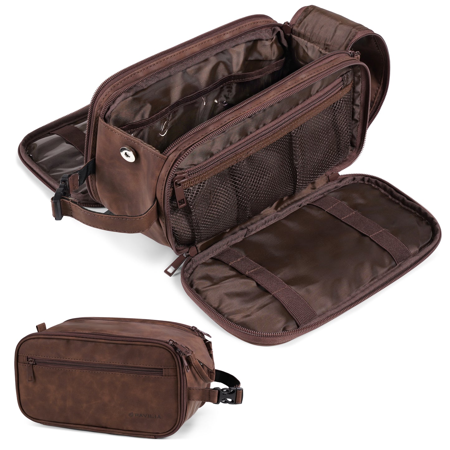 deluxe travel toiletry bag PAVILIA Large Toiletry Bag for Men Women, Mens Travel Bag Toiletries Organizer Case for Grooming, Travel Essentials Shaving Dopp Kit, PU Leather