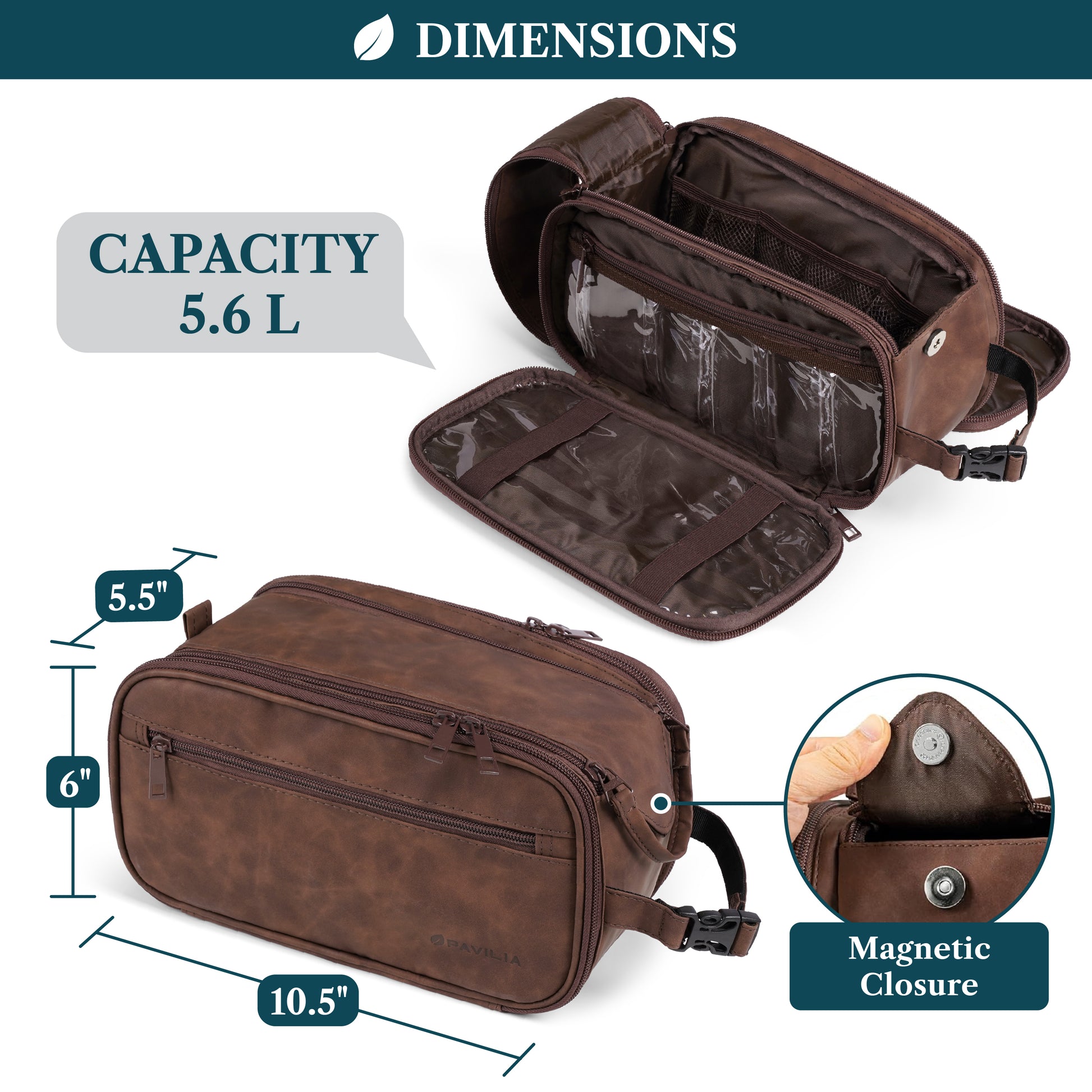 doppsåk waterproof & leak-proof travel toiletry bag brown Men's Deluxe Dopp Kit Toiletry Bag – PAVILIA