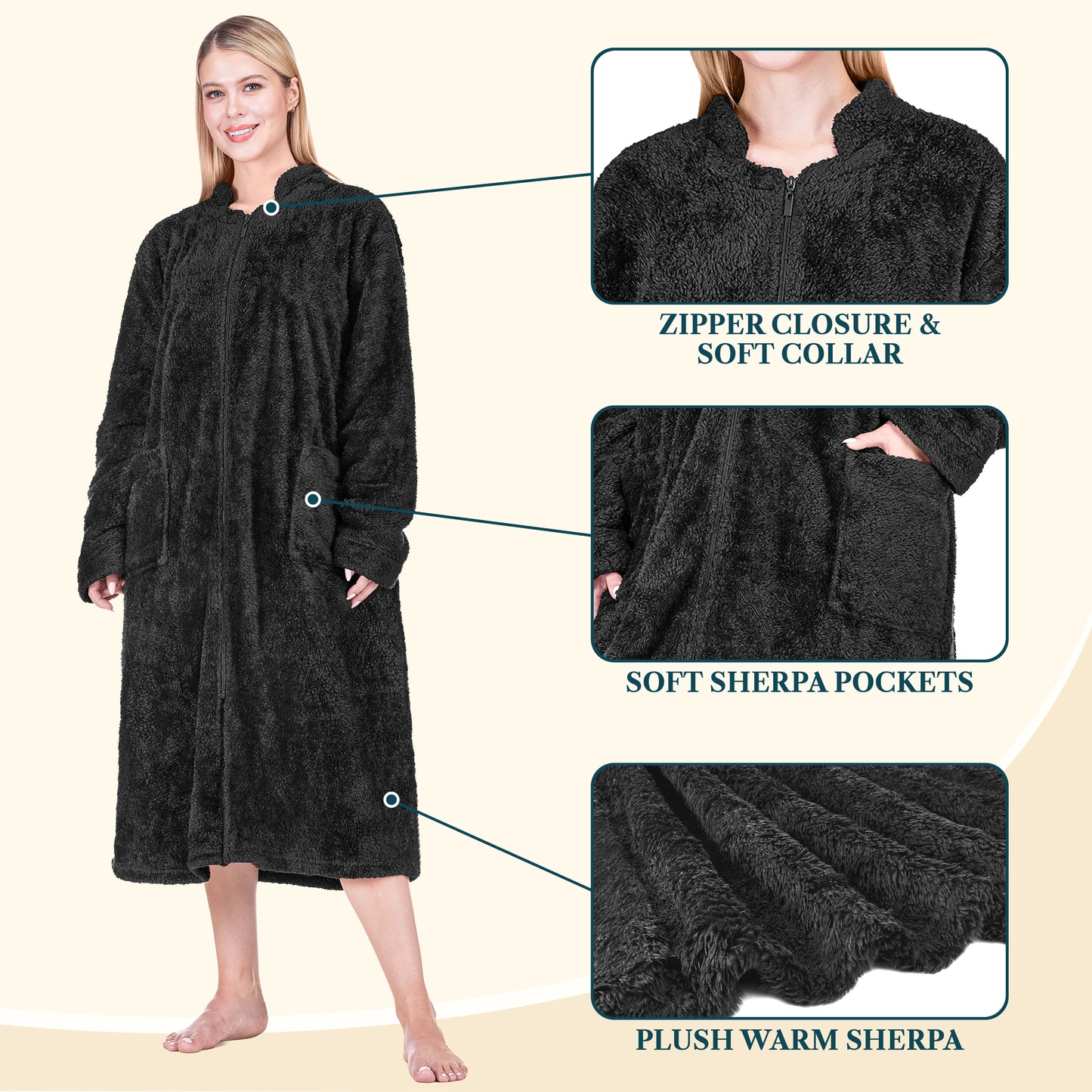 Women's Sherpa Housecoat Zipper Robe