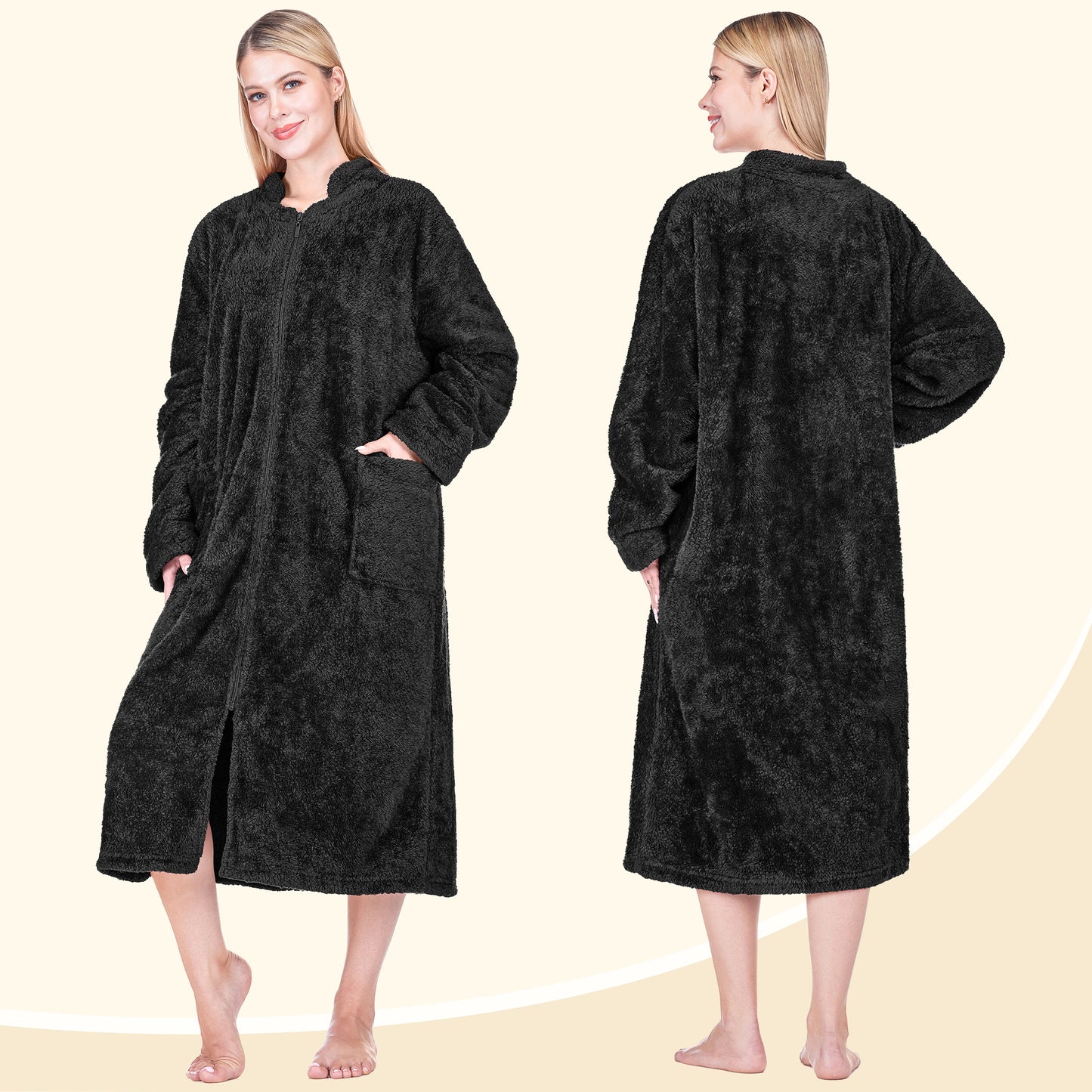 Women's Sherpa Housecoat Zipper Robe
