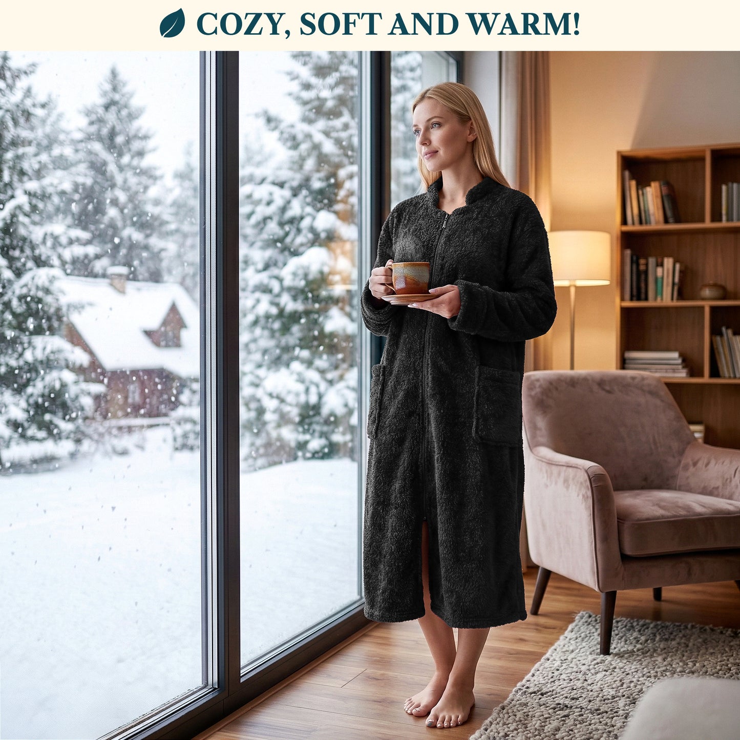 Women's Sherpa Housecoat Zipper Robe