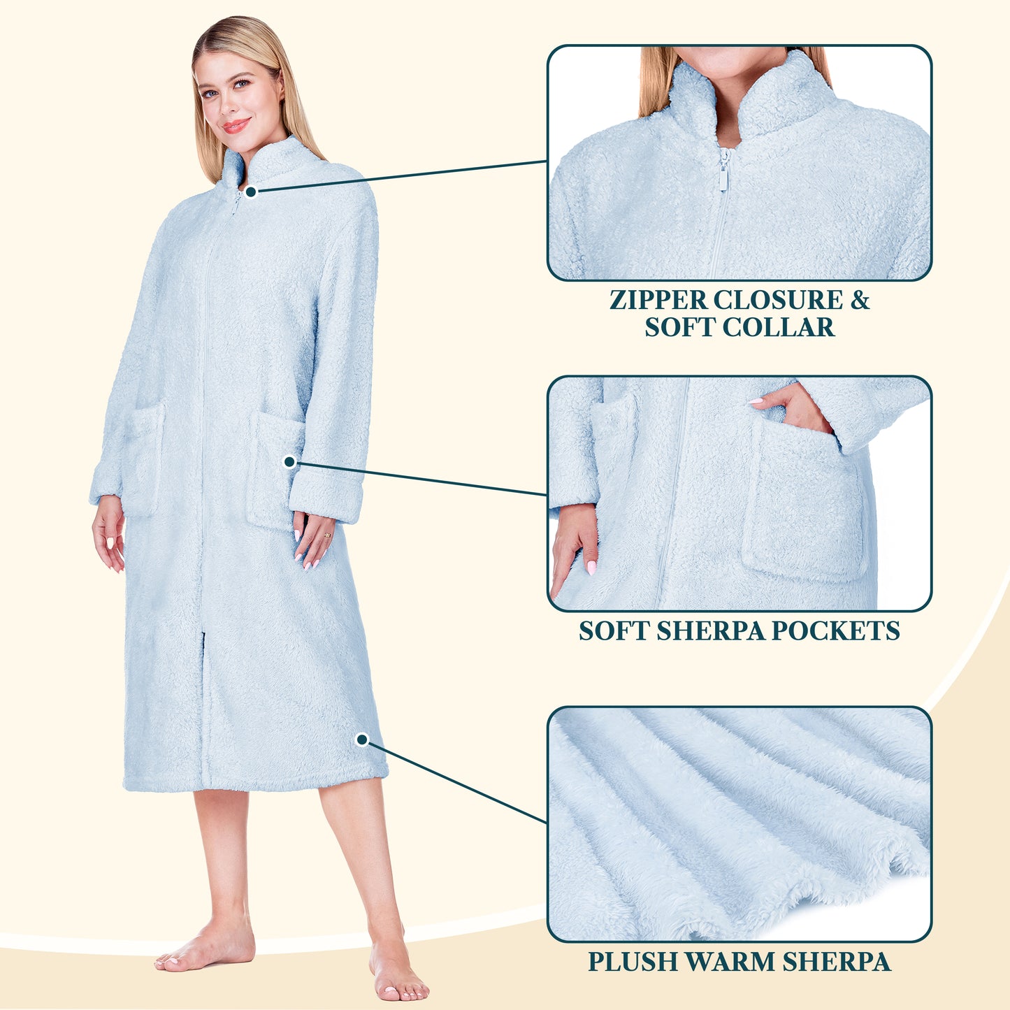 Women's Sherpa Housecoat Zipper Robe