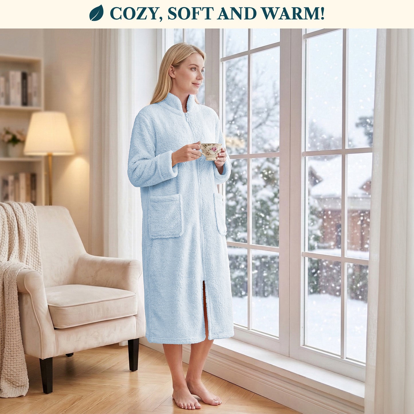 Women's Sherpa Housecoat Zipper Robe