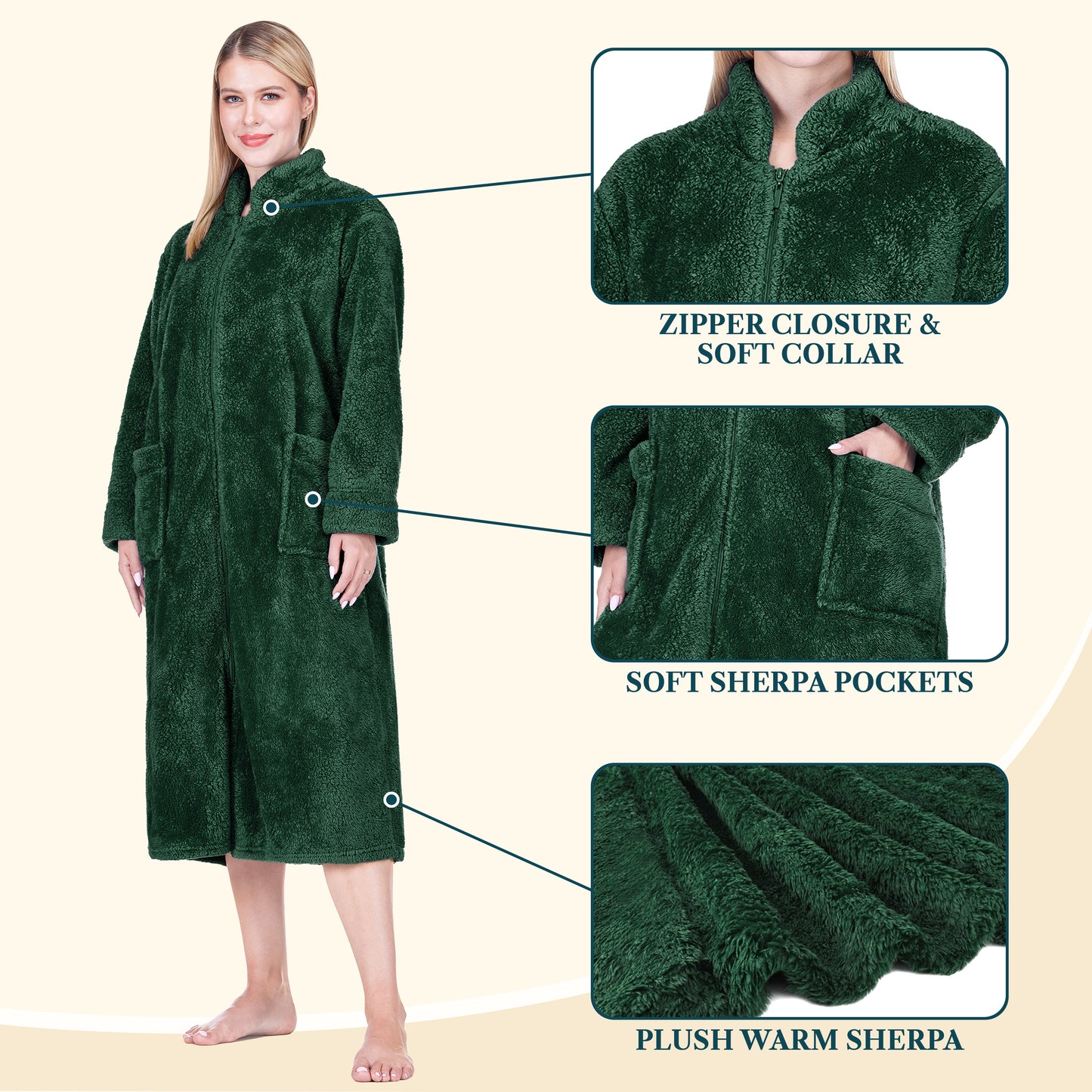 Women's Sherpa Housecoat Zipper Robe