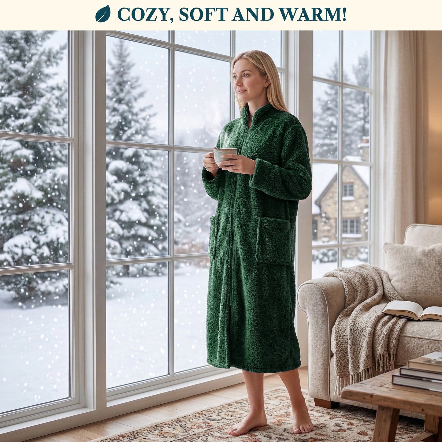 Women's Sherpa Housecoat Zipper Robe