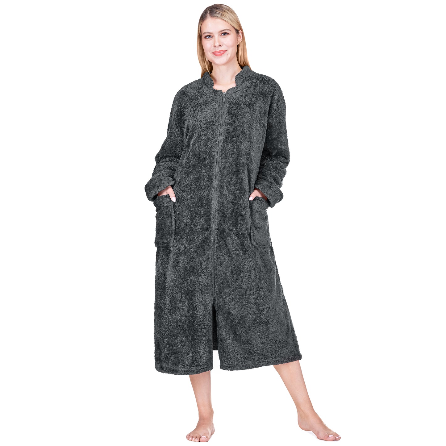 Women's Sherpa Housecoat Zipper Robe