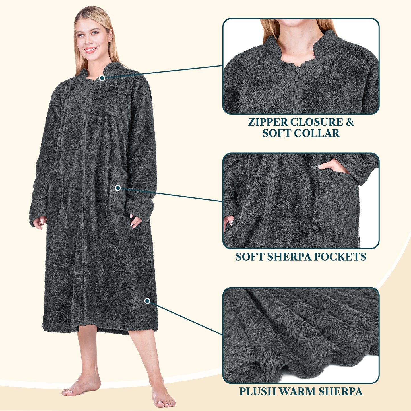 Women's Sherpa Housecoat Zipper Robe