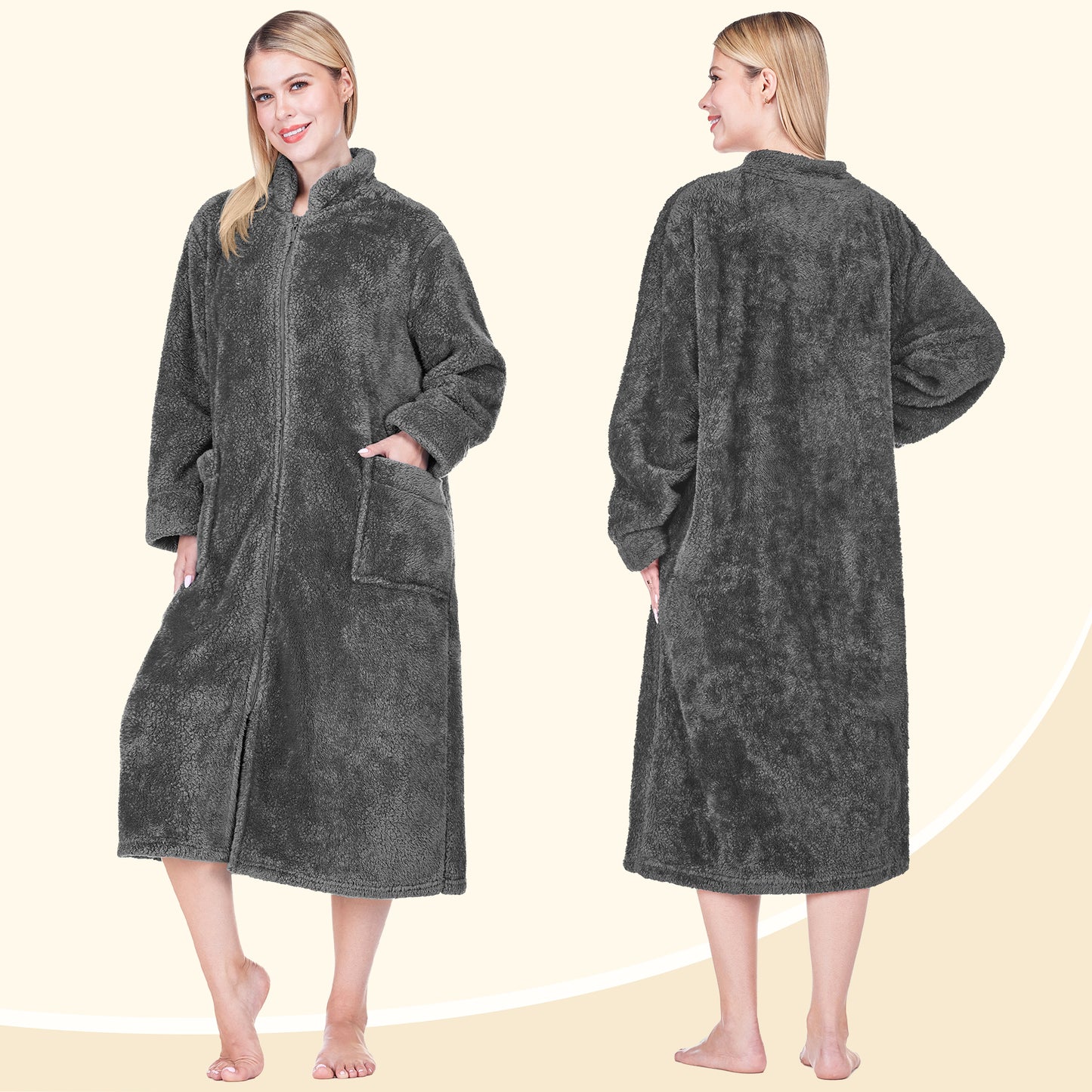 Women's Sherpa Housecoat Zipper Robe