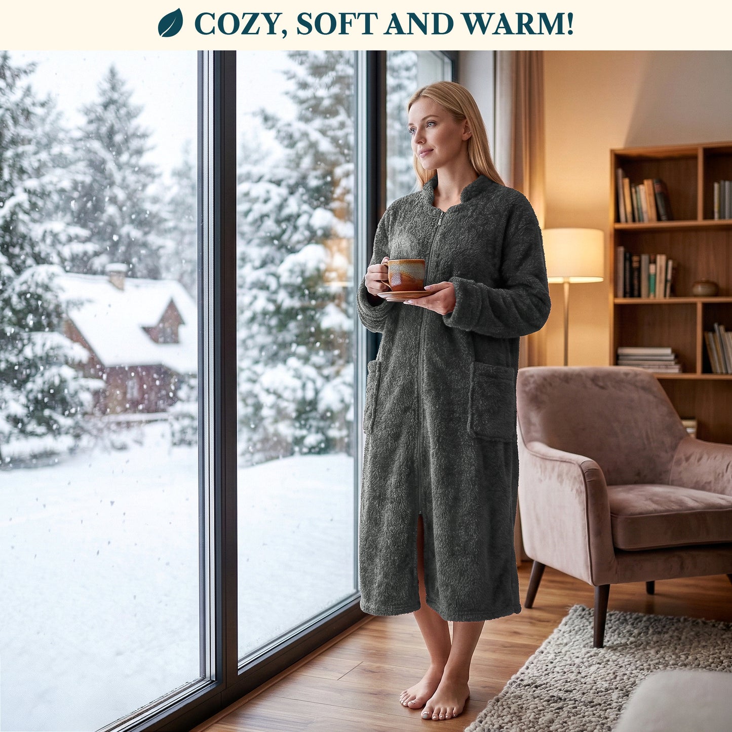 Women's Sherpa Housecoat Zipper Robe