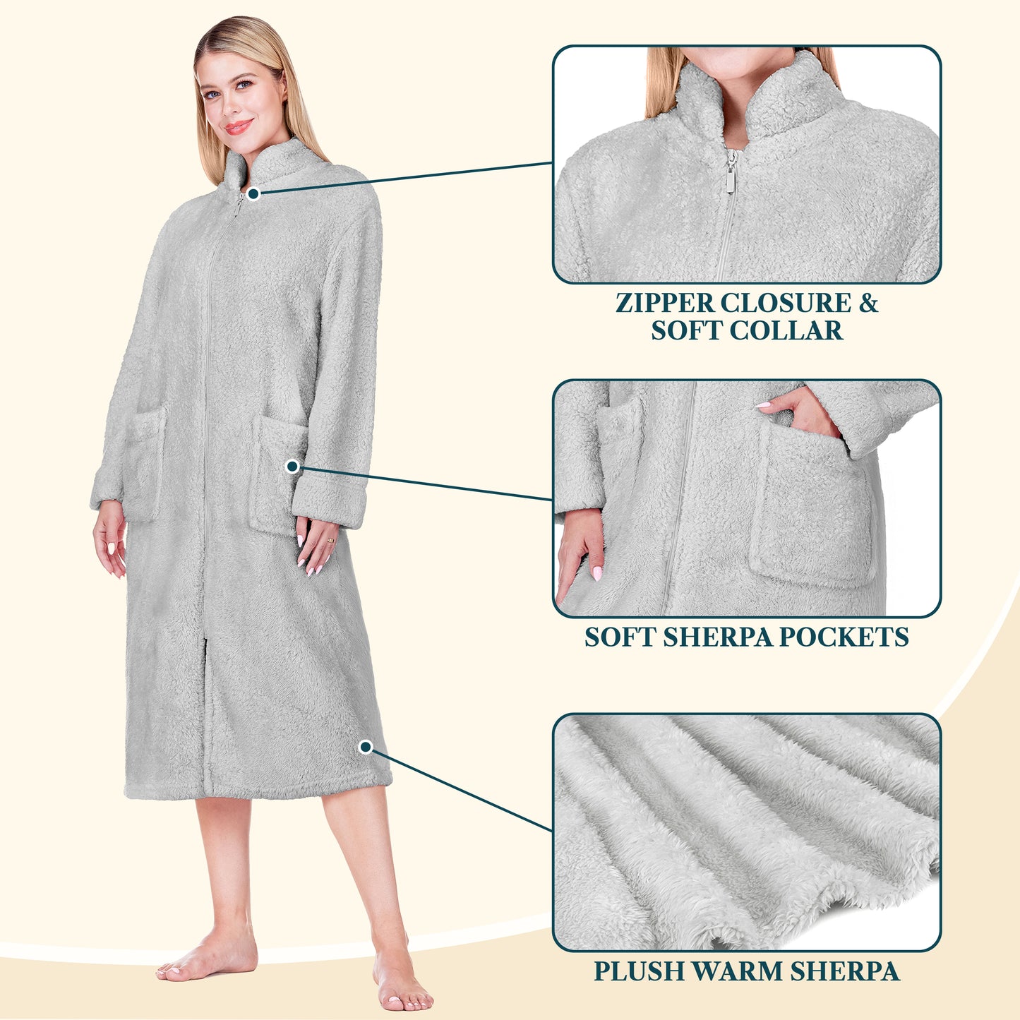 Women's Sherpa Housecoat Zipper Robe