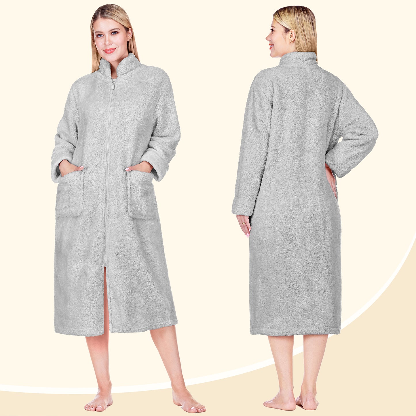 Women's Sherpa Housecoat Zipper Robe