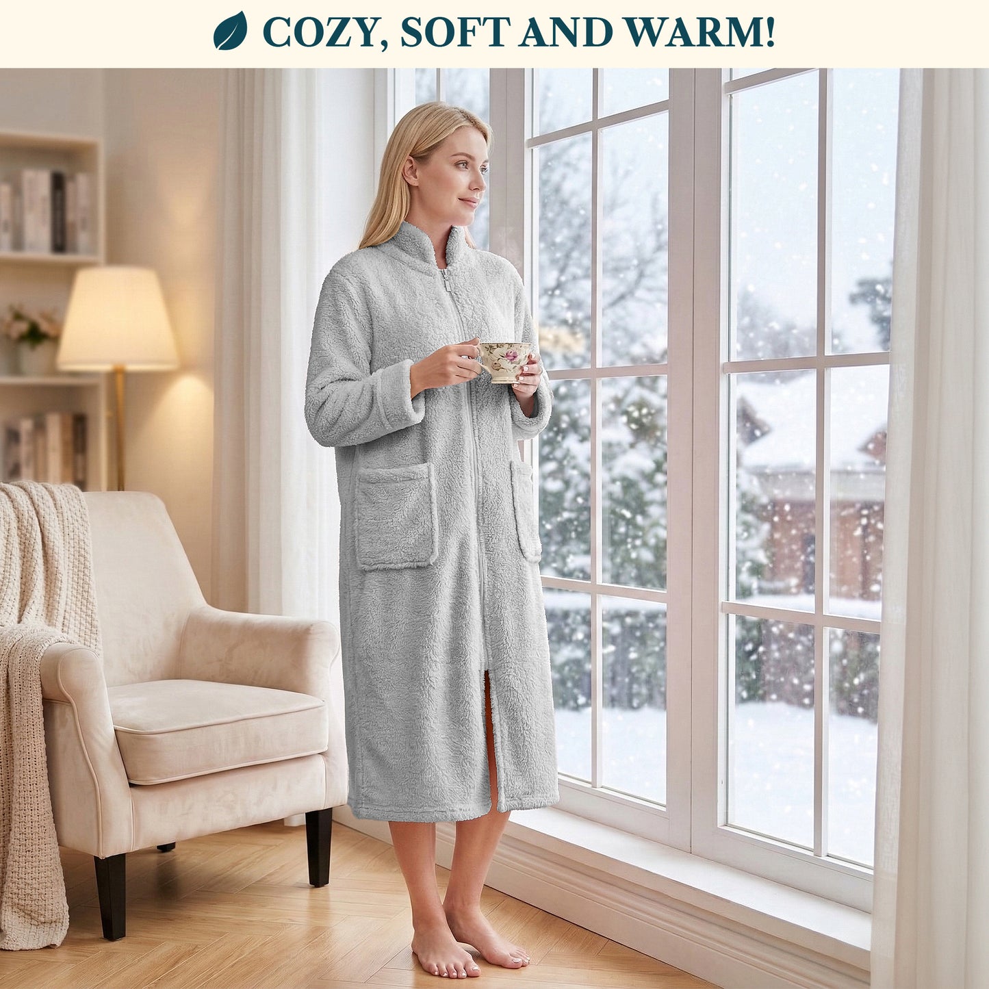 Women's Sherpa Housecoat Zipper Robe