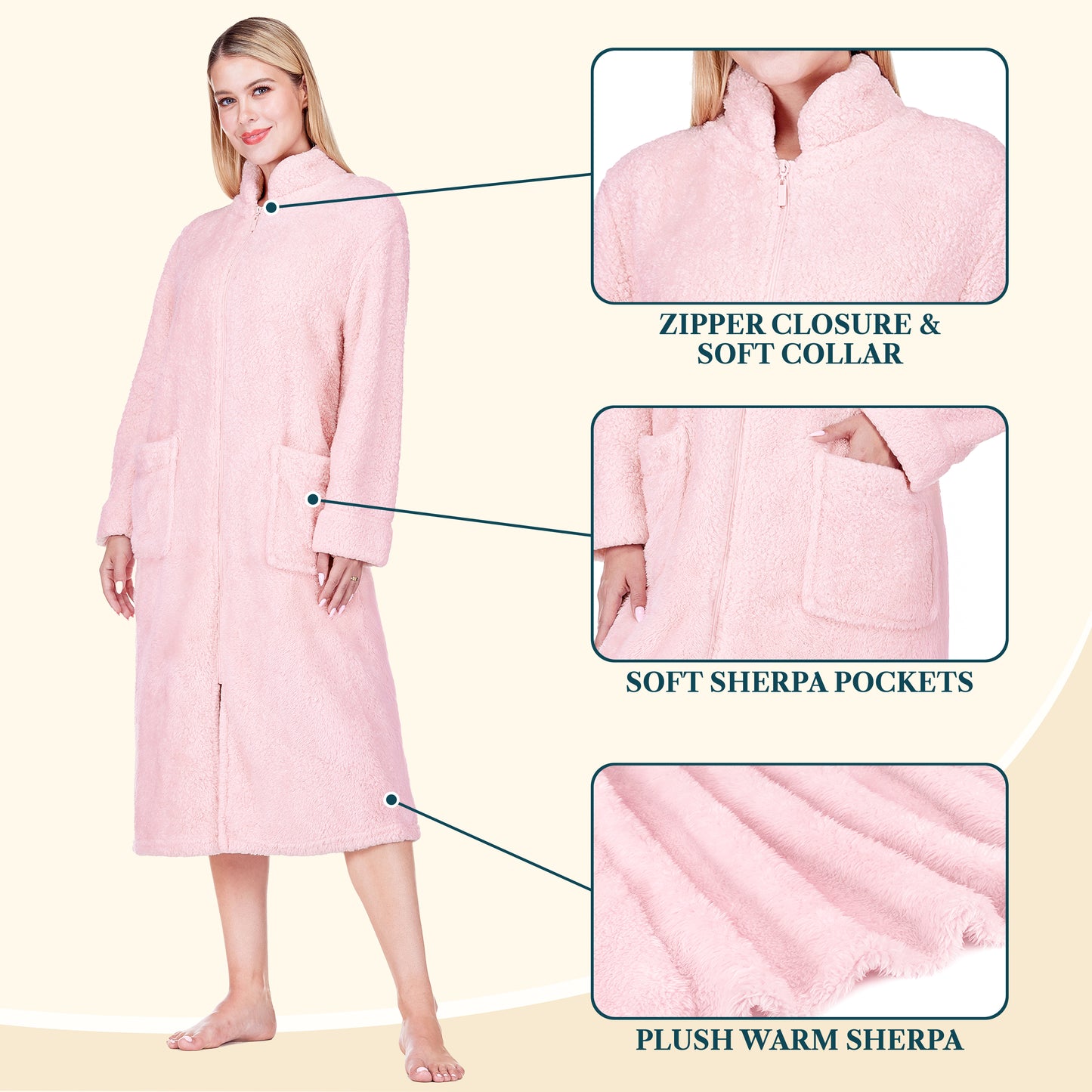 Women's Sherpa Housecoat Zipper Robe