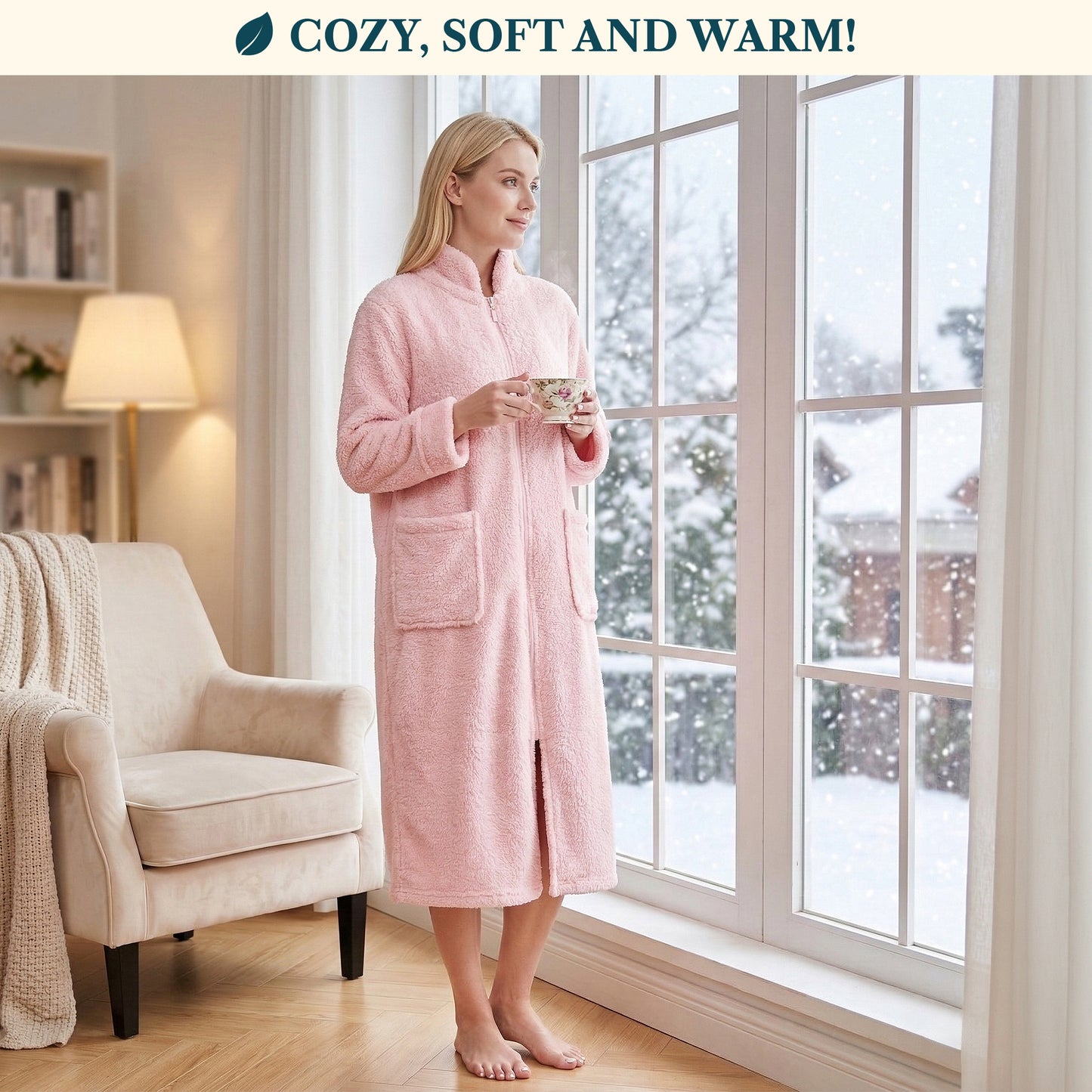 Women's Sherpa Housecoat Zipper Robe