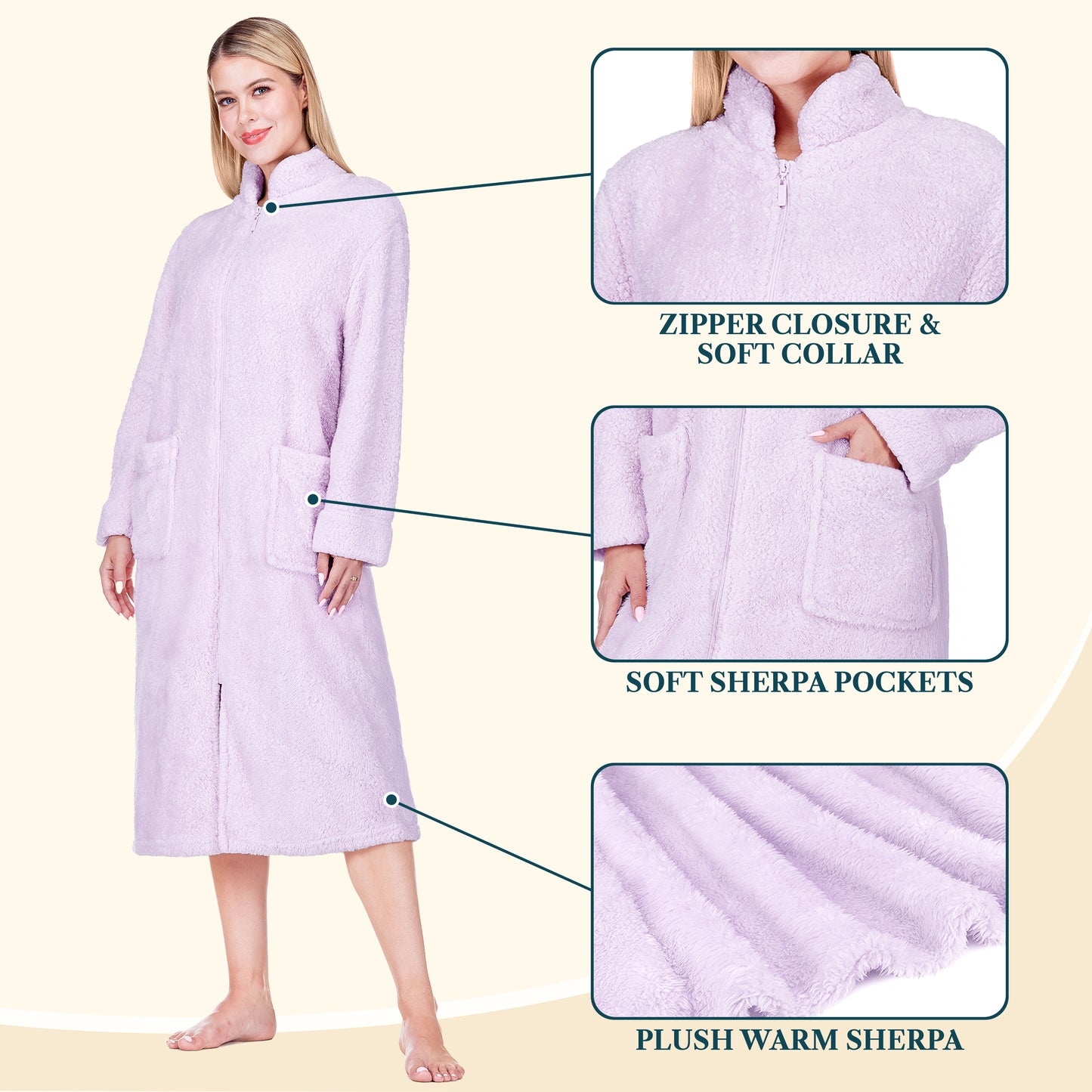 Women's Sherpa Housecoat Zipper Robe