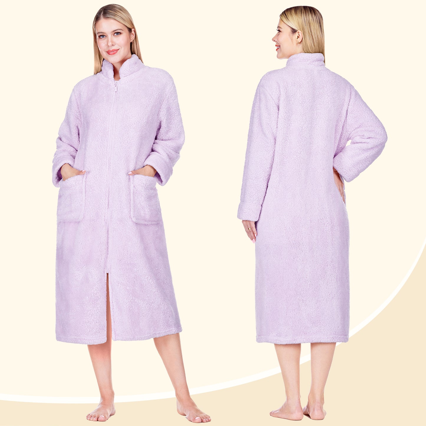 Women's Sherpa Housecoat Zipper Robe