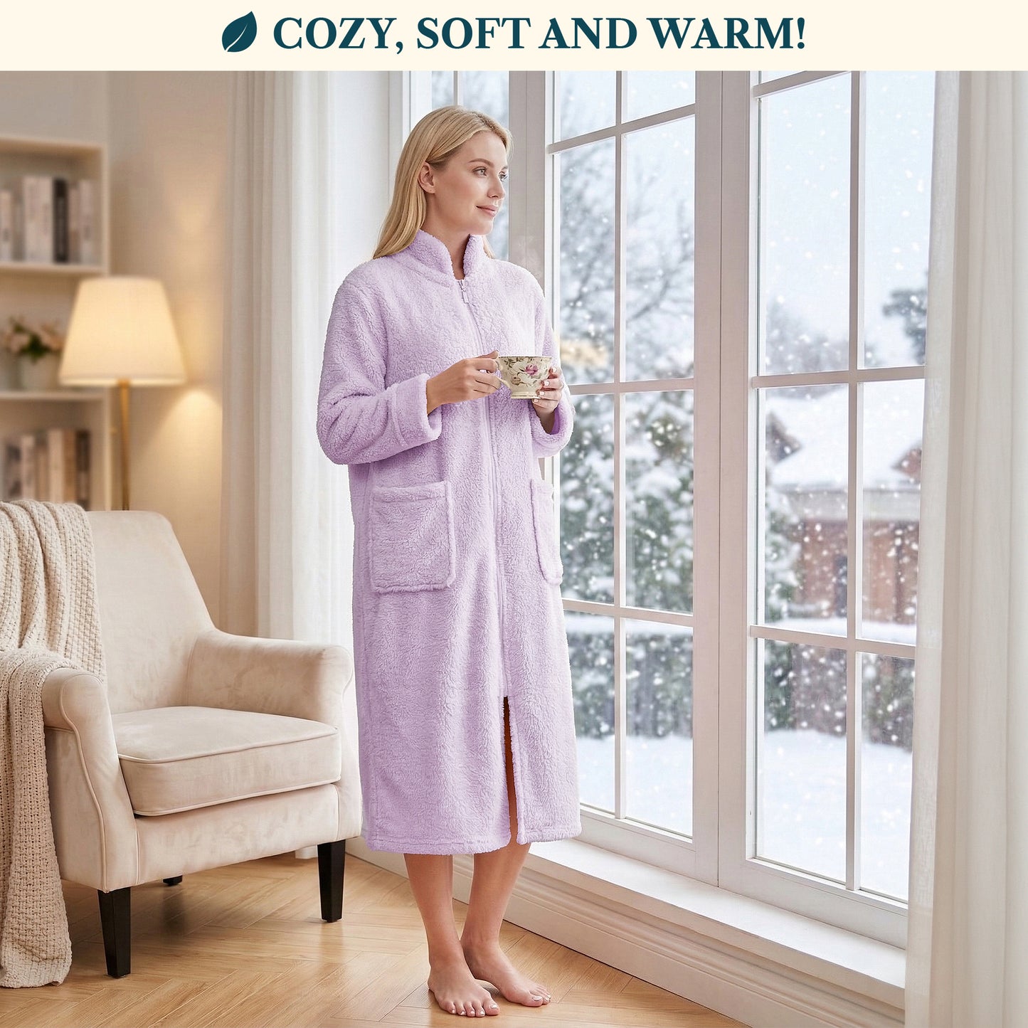 Women's Sherpa Housecoat Zipper Robe