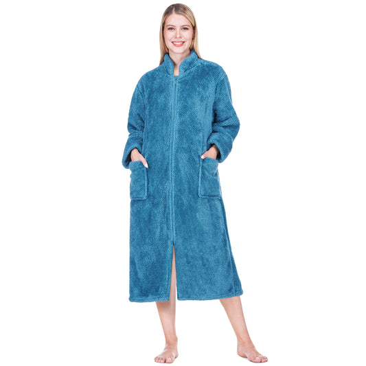 Women's Sherpa Housecoat Zipper Robe