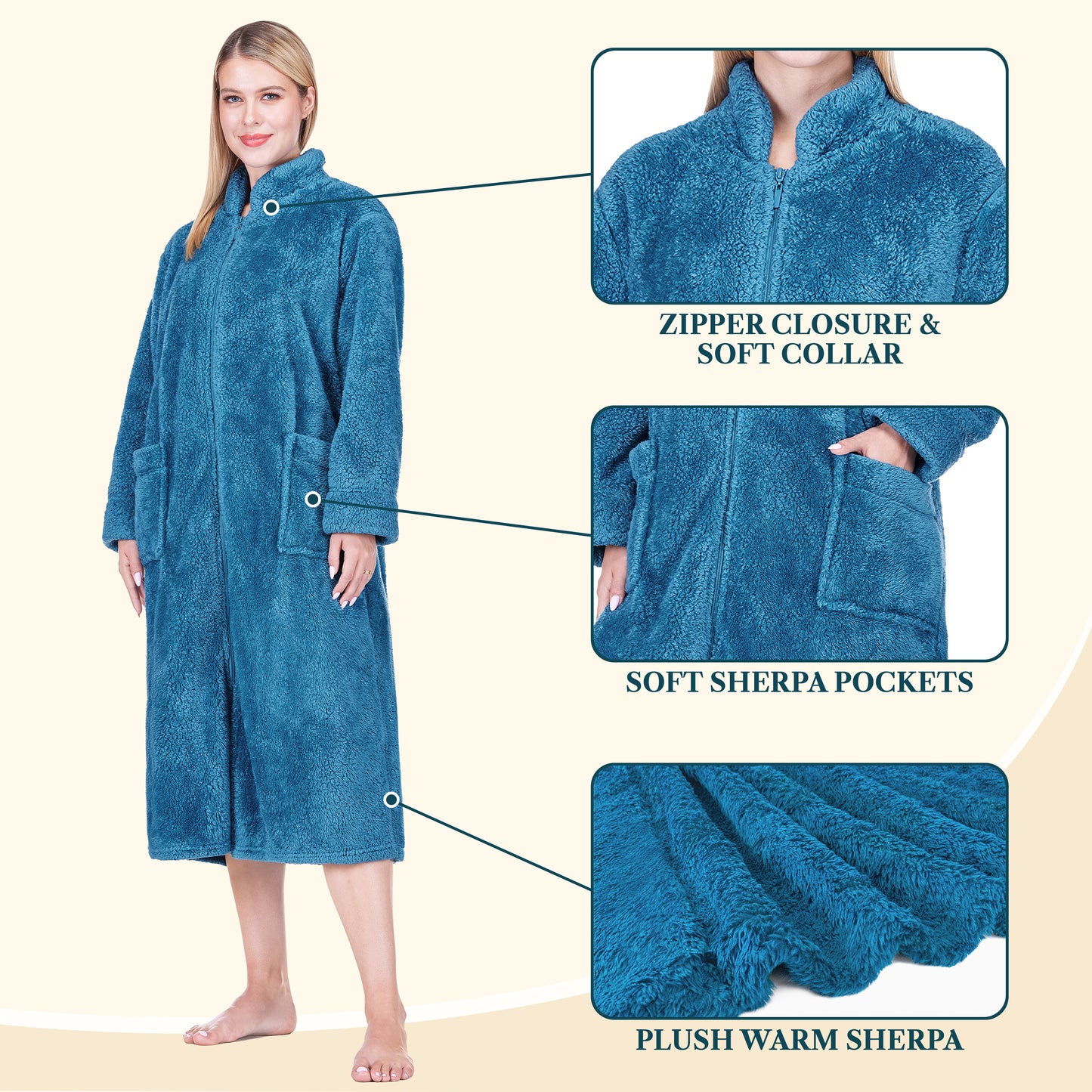 Women's Sherpa Housecoat Zipper Robe