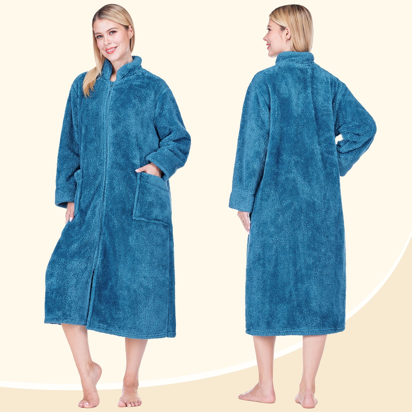 Women's Sherpa Housecoat Zipper Robe