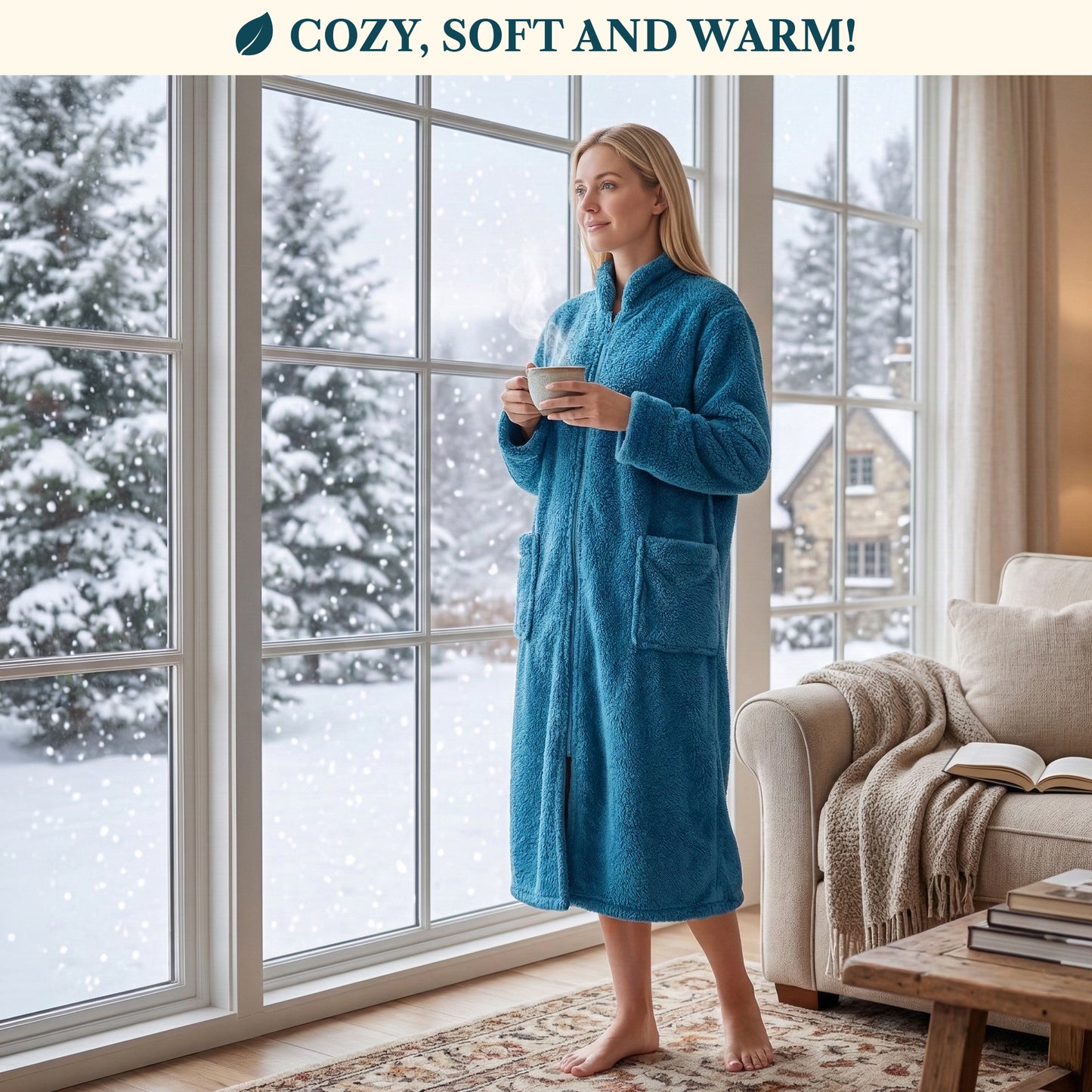 Women's Sherpa Housecoat Zipper Robe