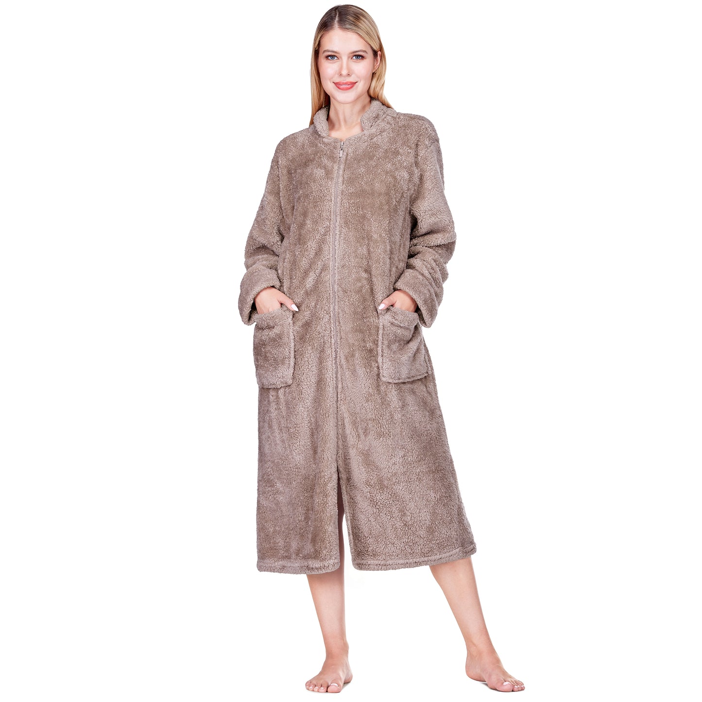 Women's Sherpa Housecoat Zipper Robe
