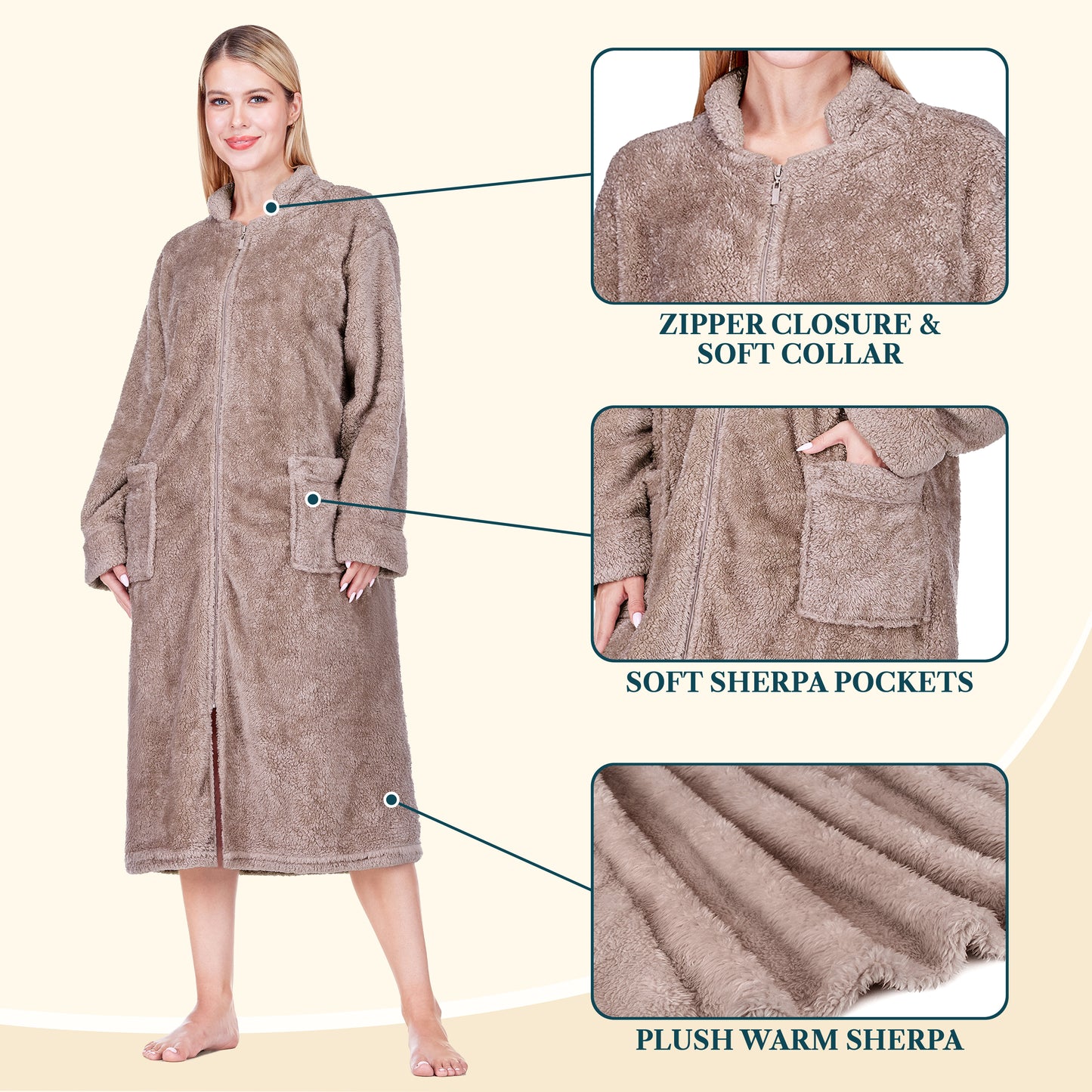 Women's Sherpa Housecoat Zipper Robe