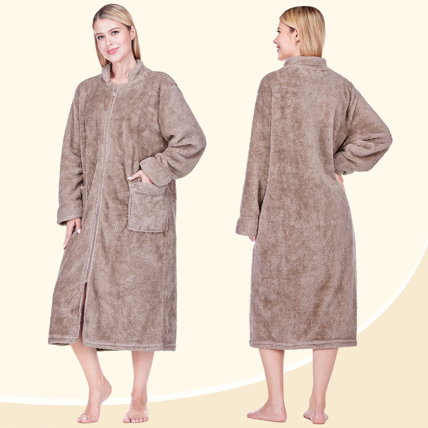 Women's Sherpa Housecoat Zipper Robe