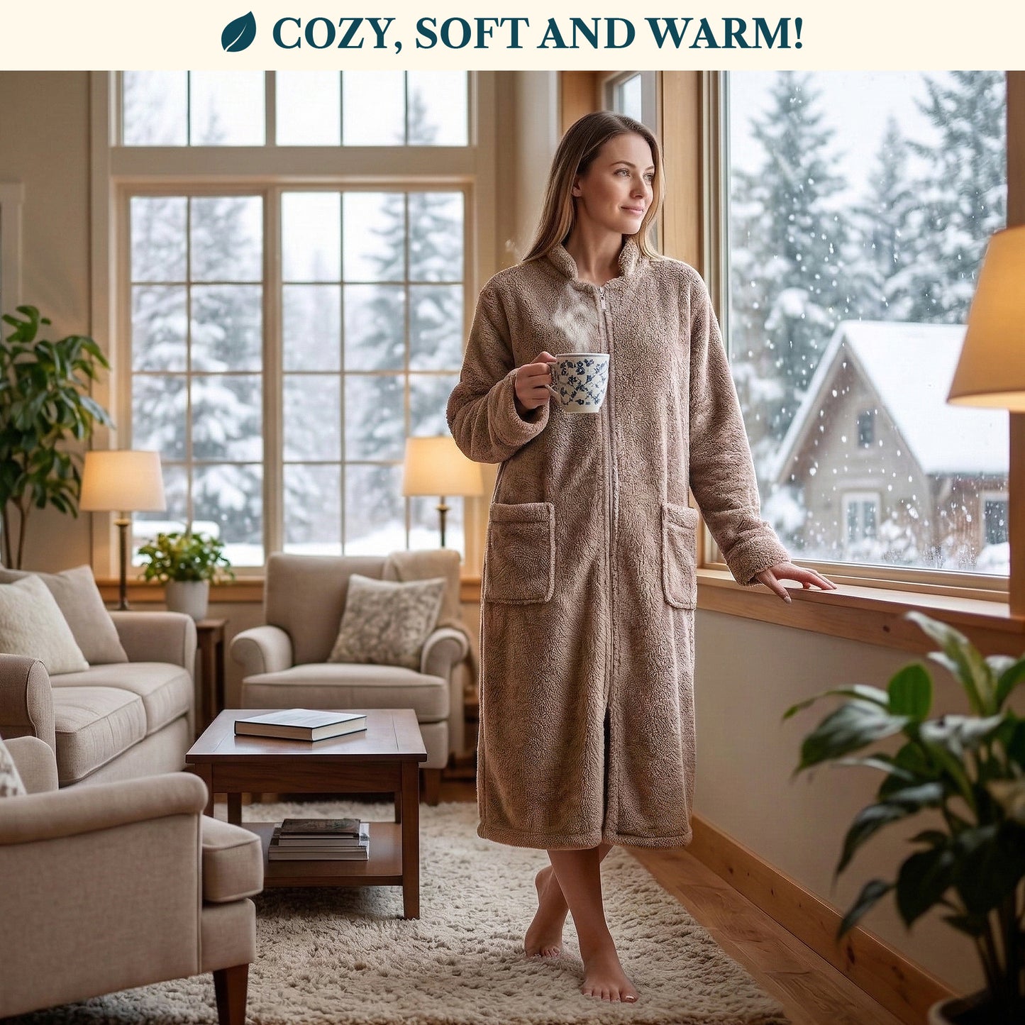 Women's Sherpa Housecoat Zipper Robe