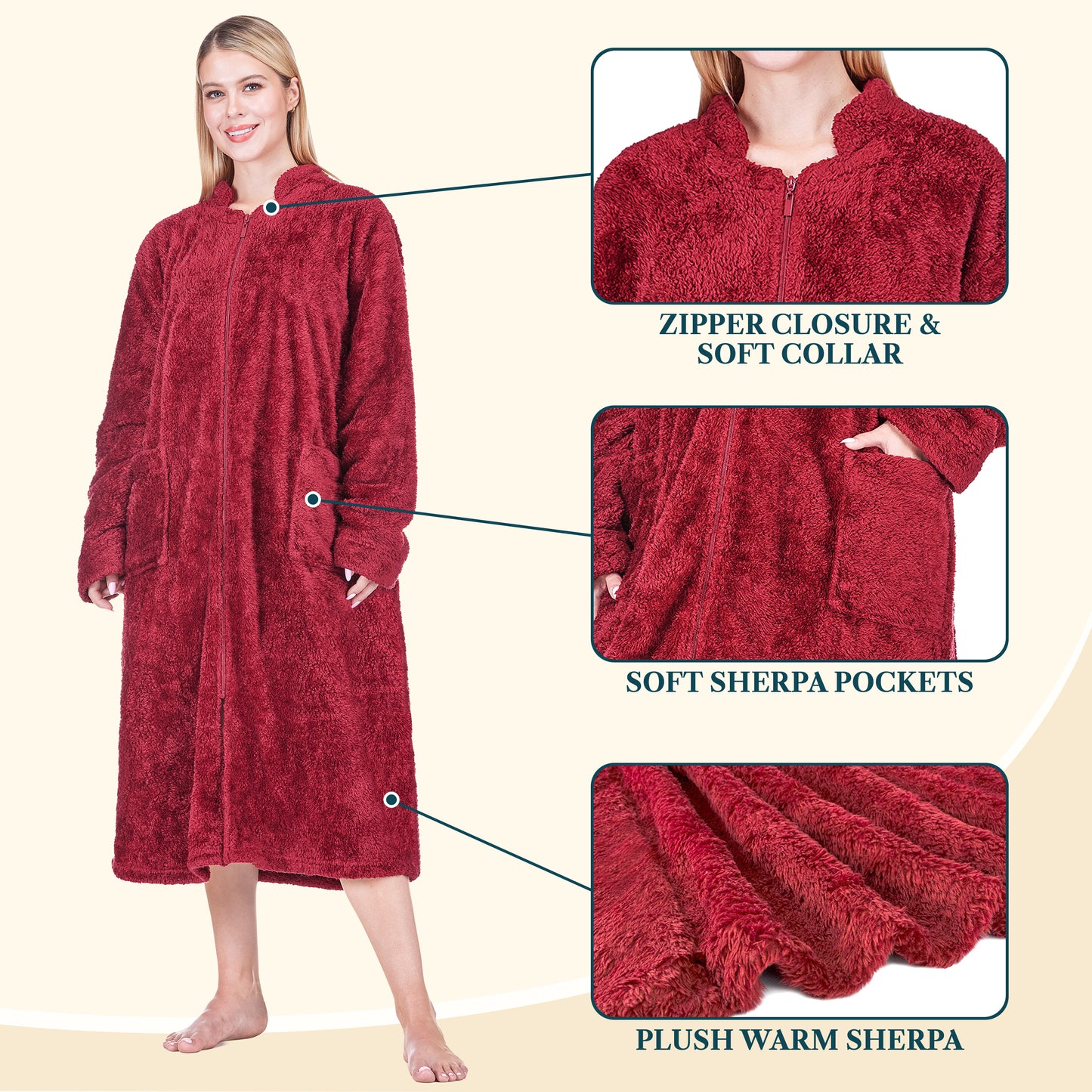 Women's Sherpa Housecoat Zipper Robe