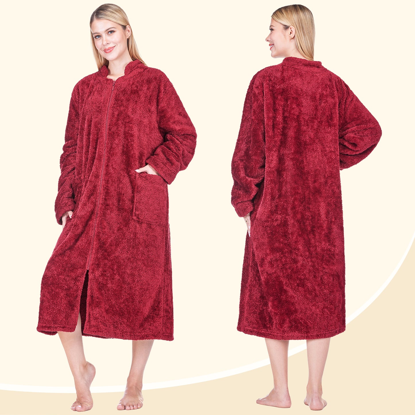 Women's Sherpa Housecoat Zipper Robe
