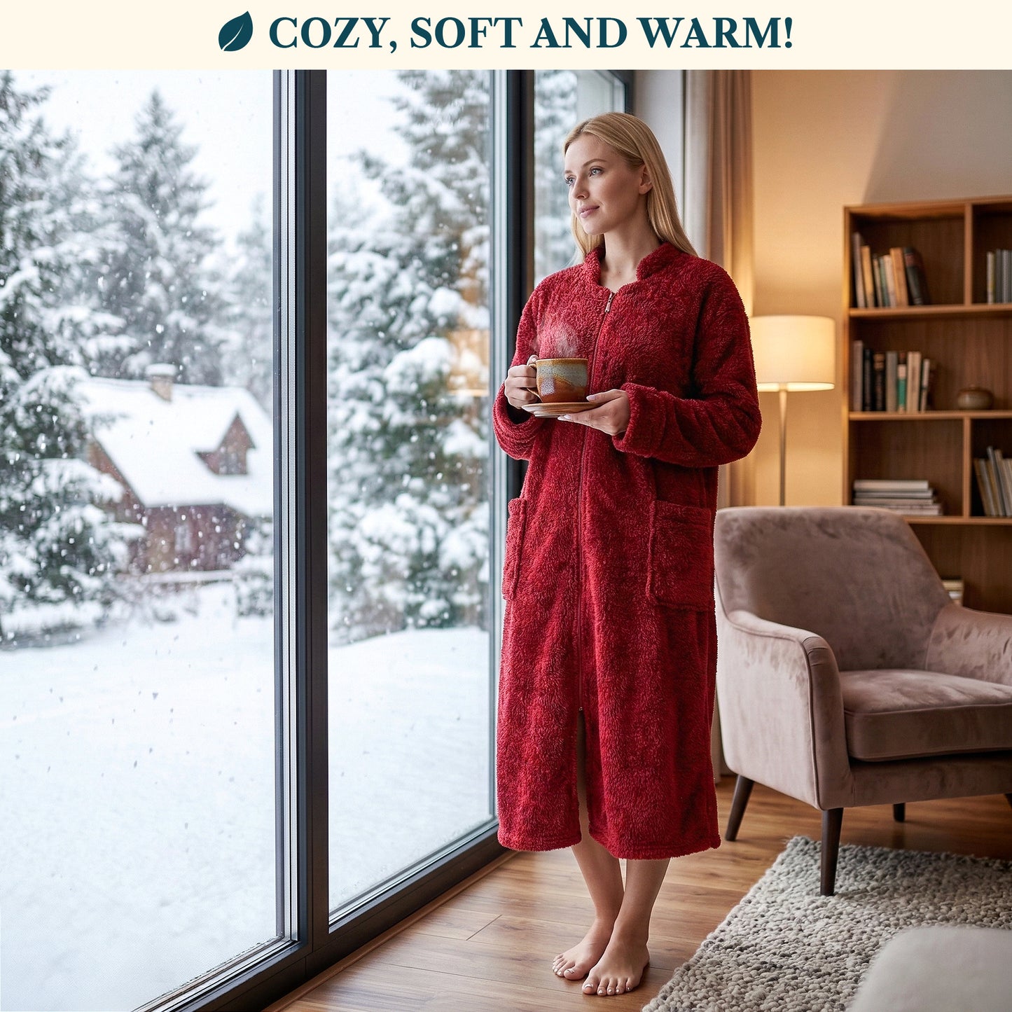 Women's Sherpa Housecoat Zipper Robe