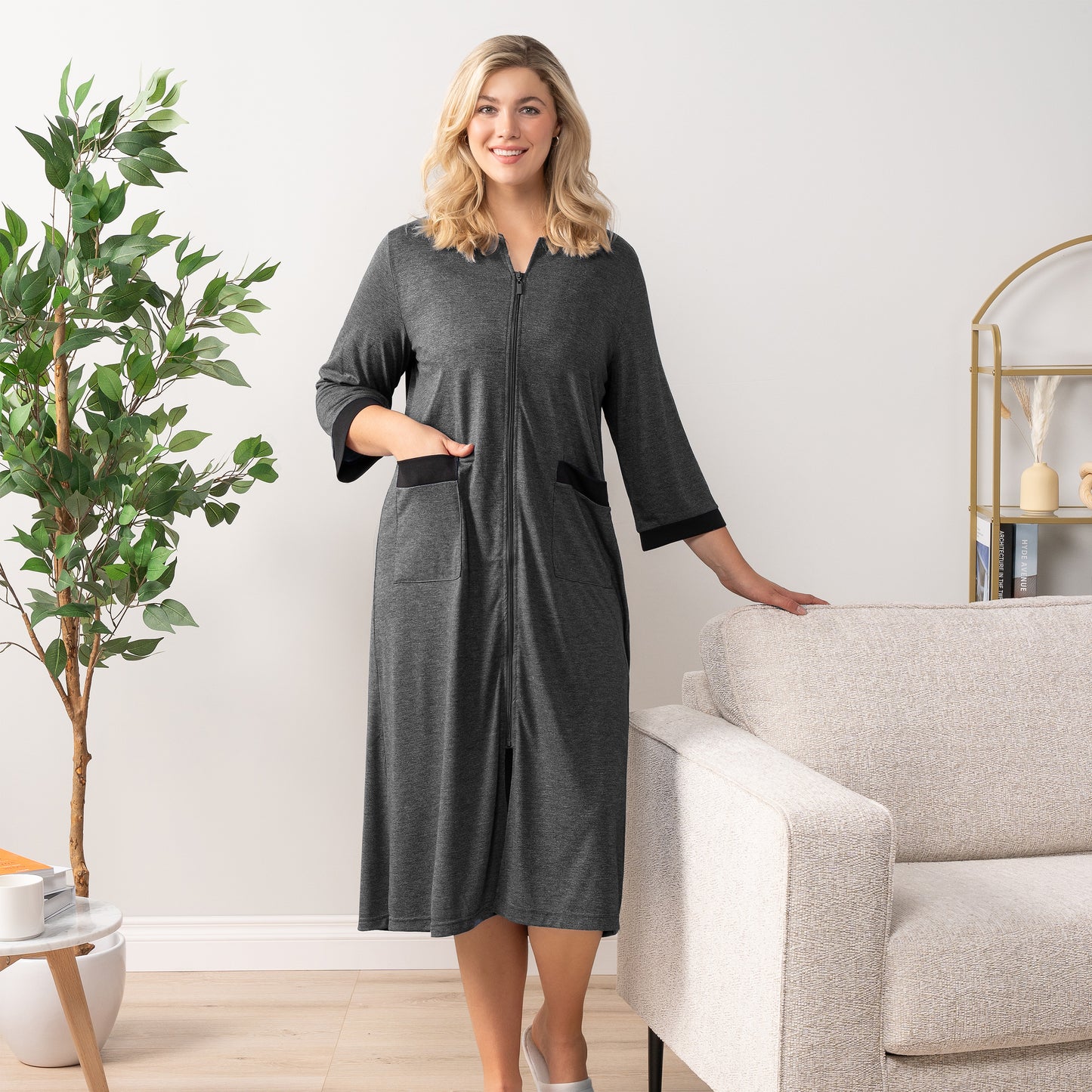 Women's Jersey Housecoat Zipper Robe