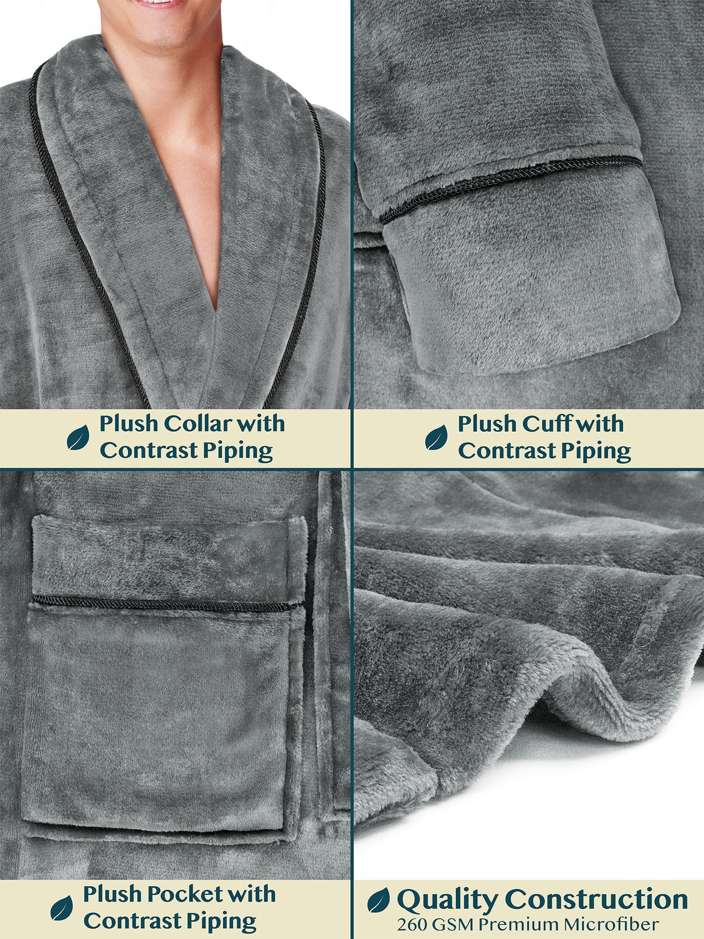 Men's Piping Fleece Robe