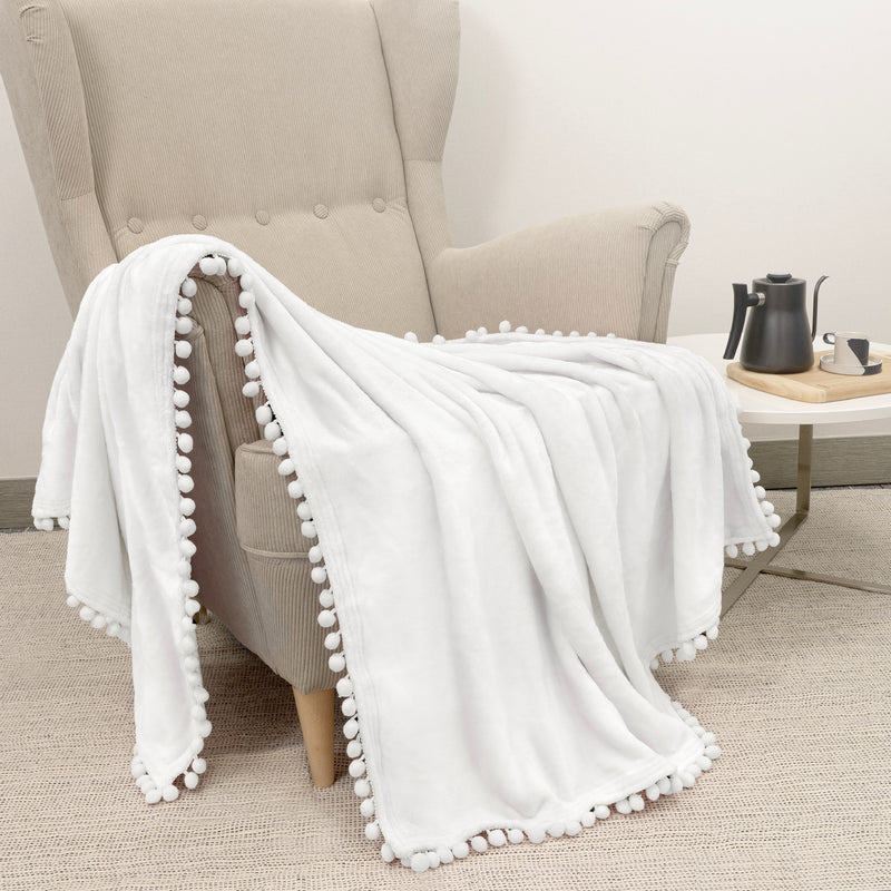 Pom Pom Fringe Throw Blanket